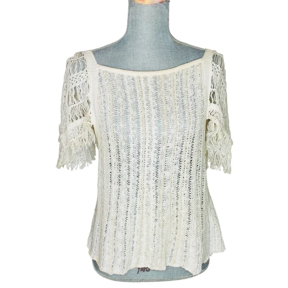 Free People Blackbird Crochet Top, Y2K Knit Blouse Summer Beach Boho Cottagecore